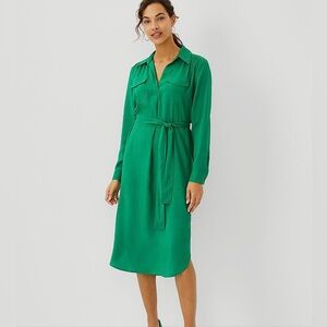 Ann Taylor Green Collared Belted Shirtdress